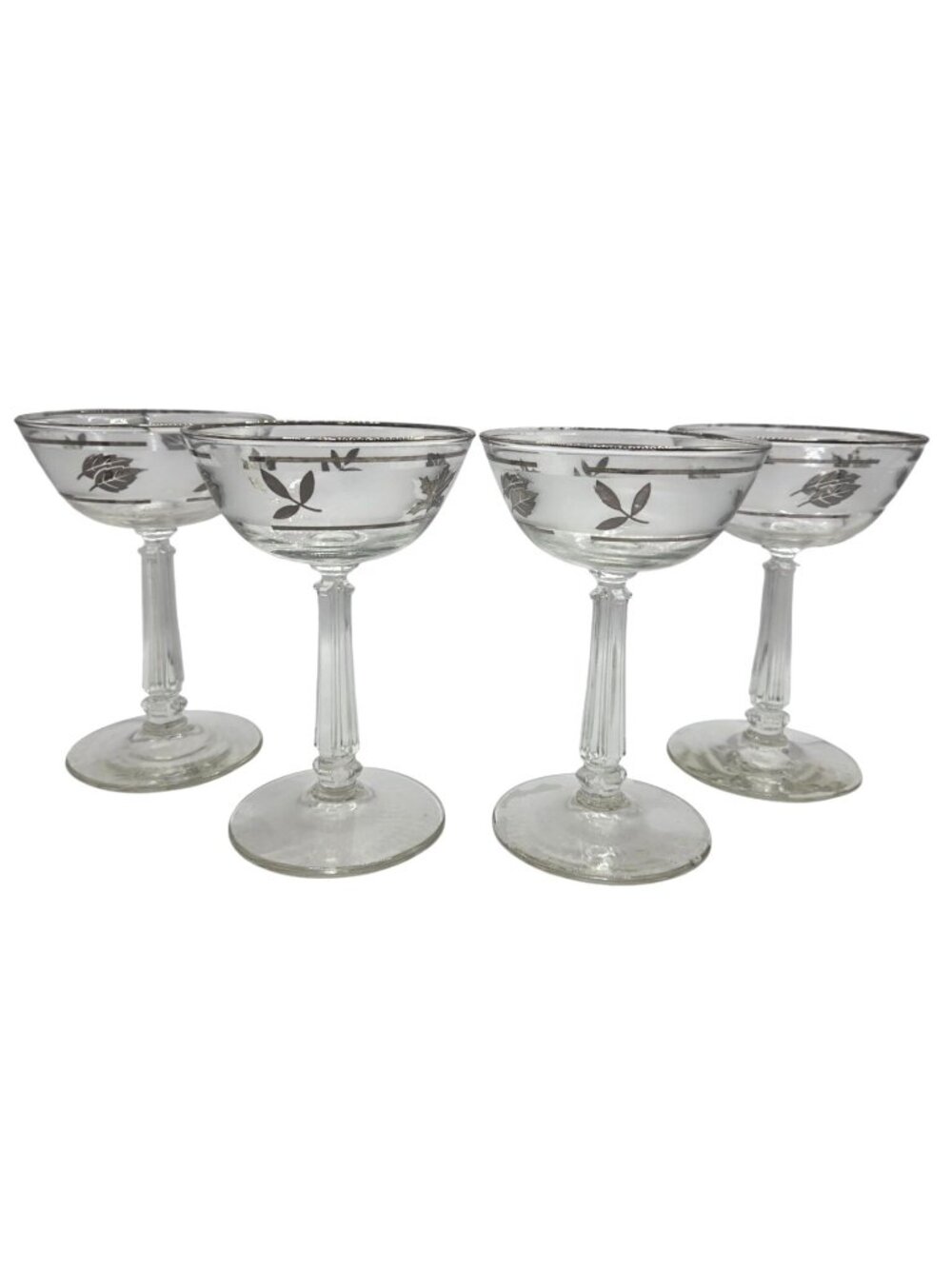 MCM Libbey Silver Foliage Champagne Coupes Cocktail Stemmed Glasses Set of 4